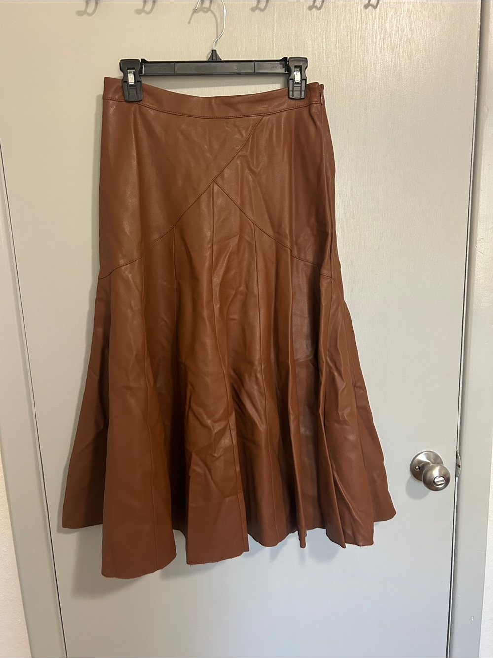NWT Anthropologie Maeve Mariska Faux Leather Midi Skirt Cognac Brown Size 6